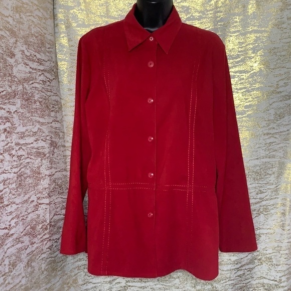 Vintage 🧚‍♀️Tradition Hot Red Long Sleeve Button Up Shirt Blouse Size M - Picture 2 of 11